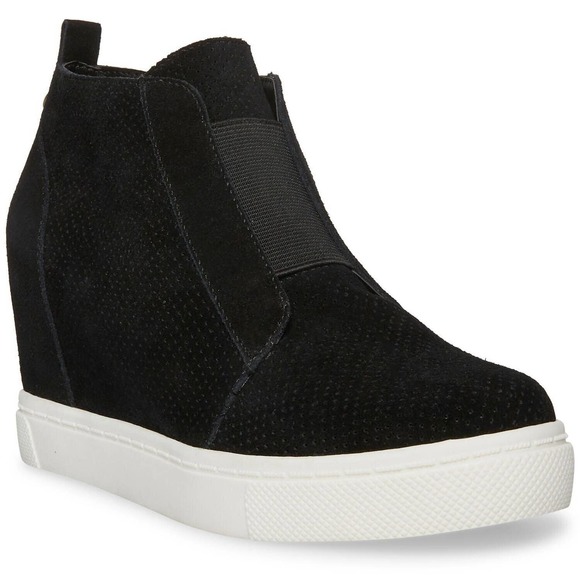 Steve Madden Shoes - Steve Madden Wedge Sneaker Side Zipper Black Suede Women's Size 7